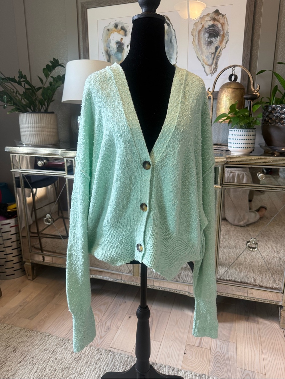 Mint Green slouchy Button-Front Women’s Sweater Cardigan